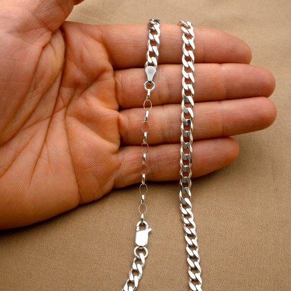 Real Italian Solid Sterling Silver Curb Chain Necklace with Extender Stamped 925 - Picture 4 of 7